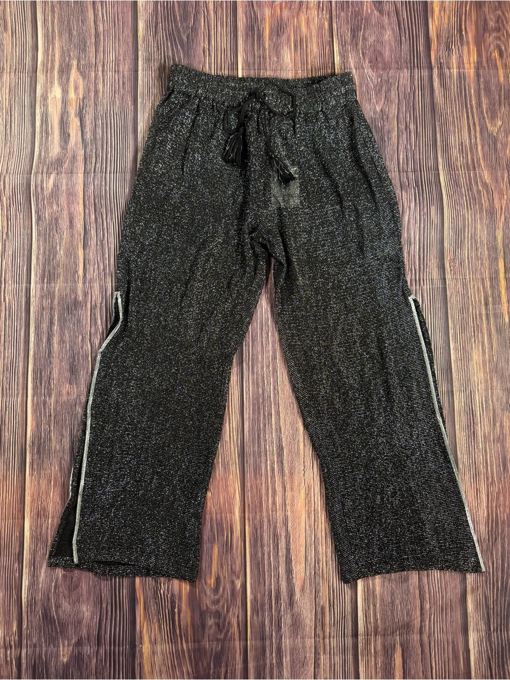 NWT Turks & Caicos black & silver shiny sparkly swim wear pants cover up L/XL